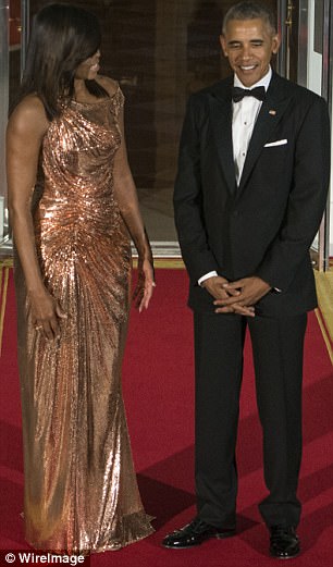 Above the couple is pictured at the state dinner in October 2016